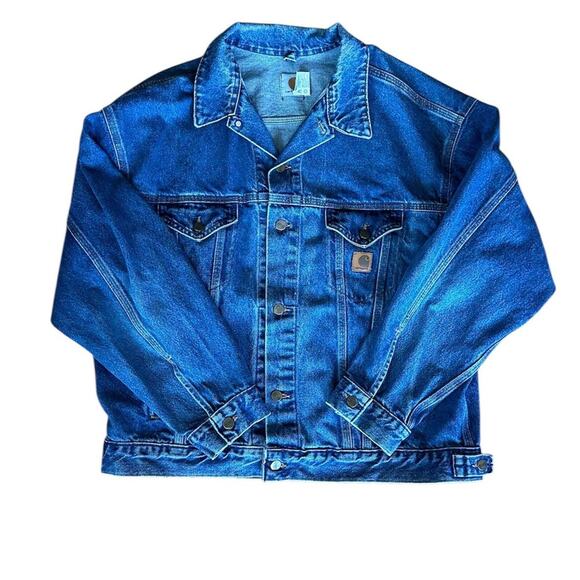 vintage carhartt button up jean jacket - Picture 1 of 8